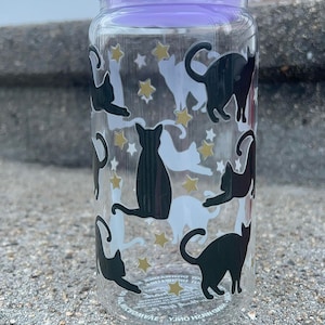 Black Cat Glass Tumbler – Starry Night Drinking Cup