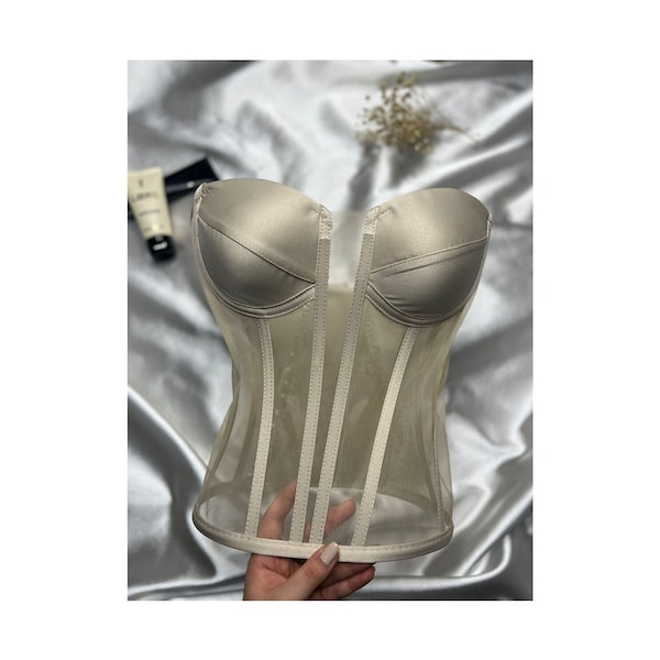 Transparent corset, wedding corset, firming corset, corset top pattern, corset top, bridal bustier, corset bustier, vintage handmade.