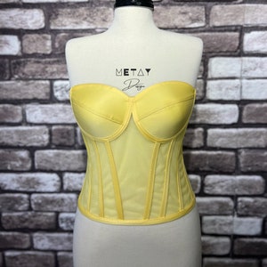 Corset Transparent, Yellow Color Wedding Corset, Firming Corset, Bridal Bustier, Corset Top Pattern, Corset Bustier, Vintage Handmade.