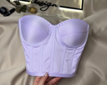 Corset bustier lilas satiné robe de mariée haut corset bustier de mariée vintage fait main.