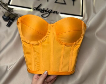 Korsett Bustier orange Satin Brautkleid Korsett Korsett Oberteil Muster Braut Bustier Vintage Handarbeit.