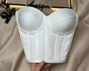 Corset bustier en satin blanc robe de mariée haut corset motif bustier de mariée vintage fait main