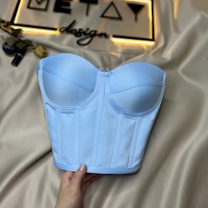 Baby Blue Satin Corset Bustier - Handmade Bridal Top