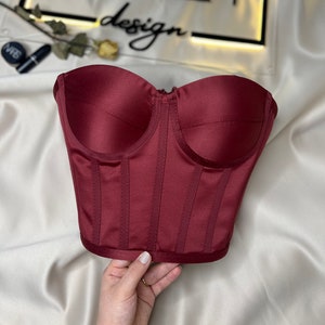 Corset bustier burgundy satin wedding dress corset corset top pattern bridal bustier vintage handmade.