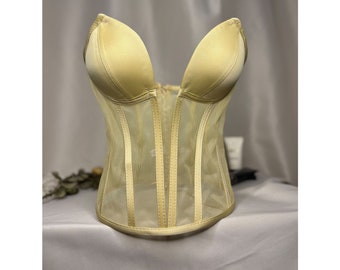 Transparent corset, yellow wedding corset, firming corset, corset top pattern, corset top, bridal bustier, corset bustier, vintage handmade.