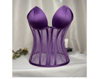 Purple Tulle Corset Top: Adjustable Bridal Bustier