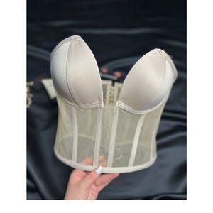 Beige Corset, beige bustier, short transparent corset, corset lacing, Corset lingerie, premium corset,