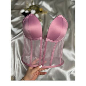 Corset, fuchsia bustier, short transparent corset, corset lacing, Corset lingerie, premium corset,