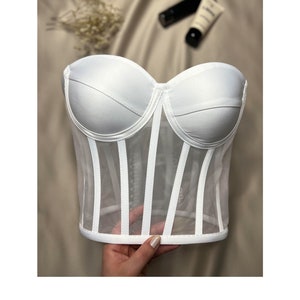 Corset white bustier transparent tulle satin corset lacing Corset lingerie premium corset