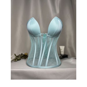 Transparent corset, see green wedding corset, firming corset, corset top pattern, corset top, bridal bustier, corset bustier. image 1
