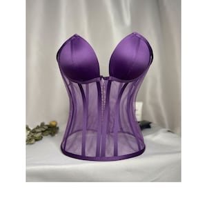 Transparent corset, purple wedding corset, firming corset, corset top pattern, corset top, bridal bustier, corset bustier, vintage handmade.