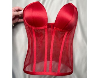 Corsetto rosso bustier trasparente tulle satinato corsetto allacciatura Corsetto lingerie corsetto premium