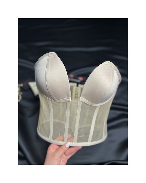 Beige Corset, beige bustier, short transparent corset, corset lacing, Corset lingerie, premium corset,