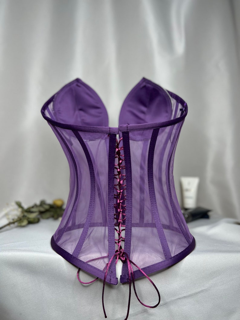 Transparent corset, purple wedding corset, firming corset, corset top pattern, corset top, bridal bustier, corset bustier, vintage handmade. image 4
