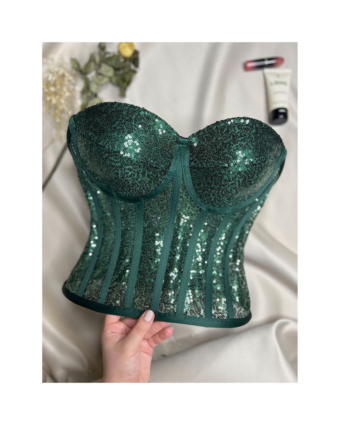 Emerald Green Sequin Corset, Sequined Corset, Sequined Bustier, Emerald