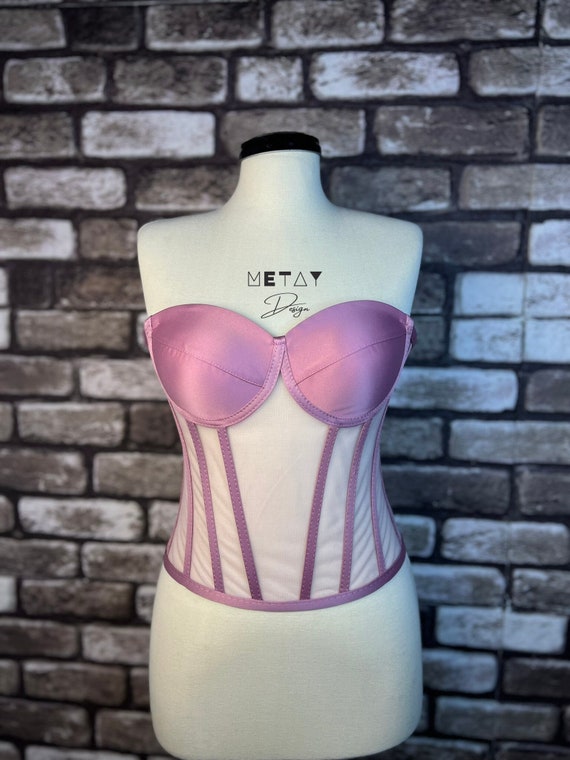 Corset Transparent, Rose-Color Wedding Corset, Firming Corset, Bridal Bustier, Corset Top Pattern, Corset Bustier, Vintage Handmade