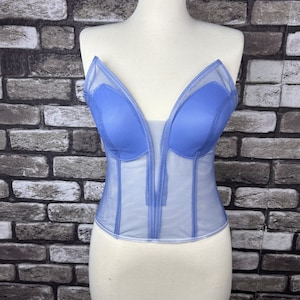 Corset Dress Transparent İndigo Blue Color Wedding Corset Firming Corset Bridal Bustier Corset Top Pattern Corset Bustier Vintage Handmade image 1