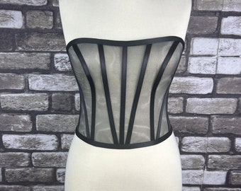 Transparentes schwarzes Korsett Trägerloses Hochzeitskorsett Straffendes Korsett Top Muster Braut Bustier Korsett Bustier Handgemacht neues Modell!!!