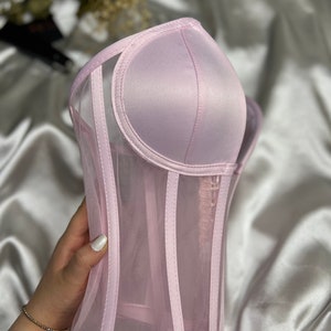 Corset, Pink bustier, short transparent corset, corset lacing, Corset lingerie, premium corset, image 3