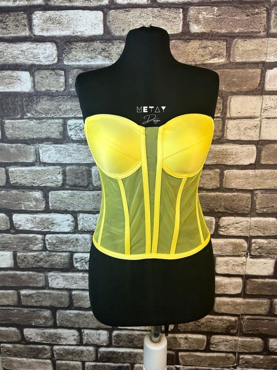 Corset Transparent, Yellow Color Wedding Corset, Firming Corset, Bridal Bustier, Corset Top Pattern, Corset Bustier, Vintage Handmade.