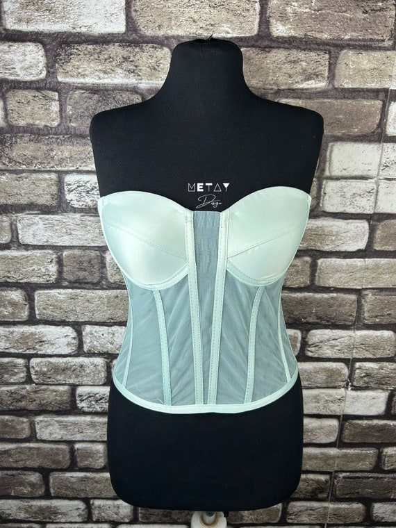 Corset Transparent, Mint Green Color Wedding Corset, Firming Corset, Bridal Bustier, Corset Top Pattern, Corset Bustier, Vintage Handmade.