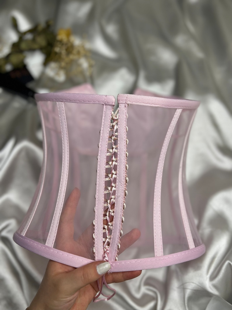 Corset, Pink bustier, short transparent corset, corset lacing, Corset lingerie, premium corset, image 5