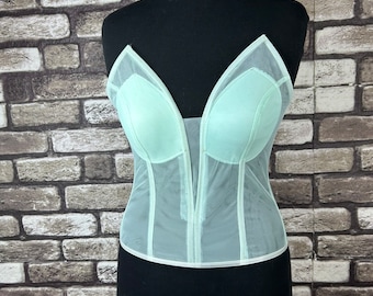 Robe corset transparent couleur vert menthe corset de mariage corset raffermissant bustier de mariée corset haut motif corset bustier vintage fait main