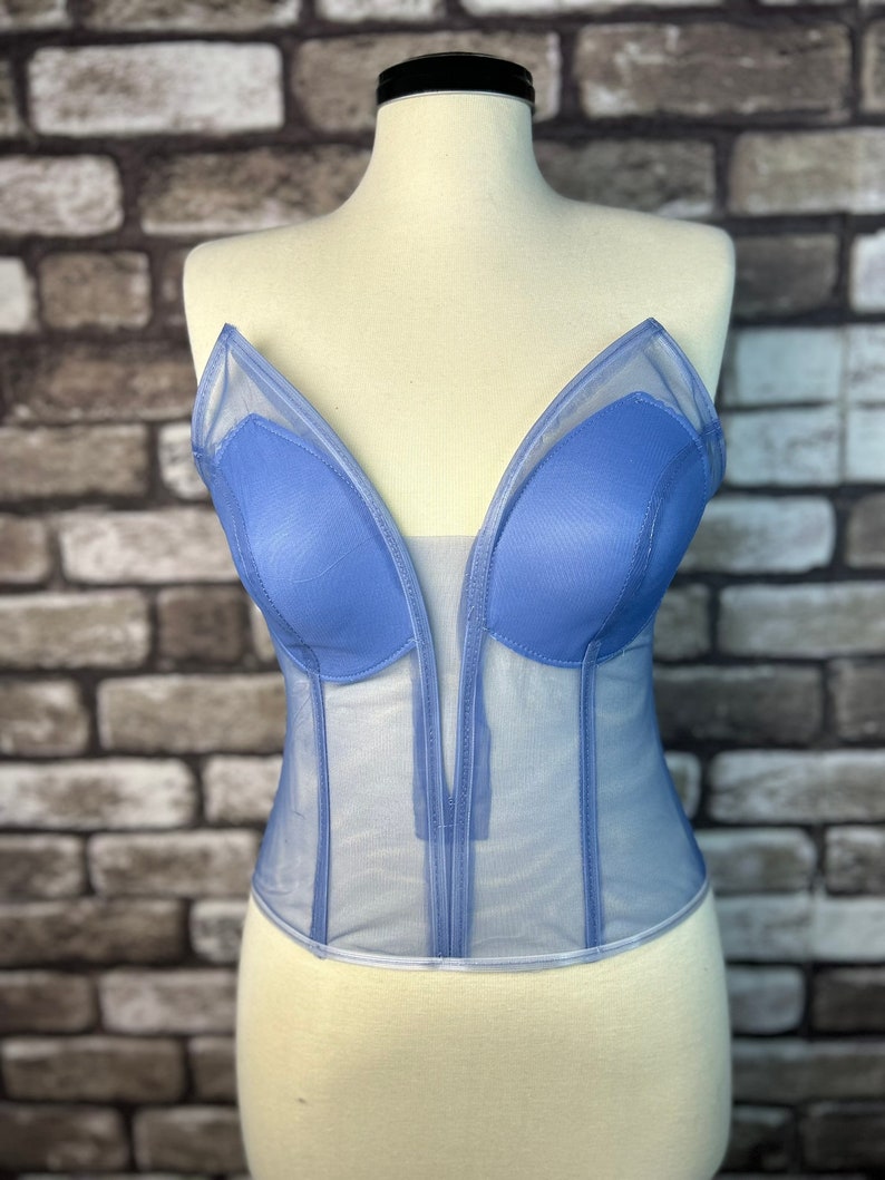 Corset Dress Transparent İndigo Blue Color Wedding Corset Firming Corset Bridal Bustier Corset Top Pattern Corset Bustier Vintage Handmade image 8