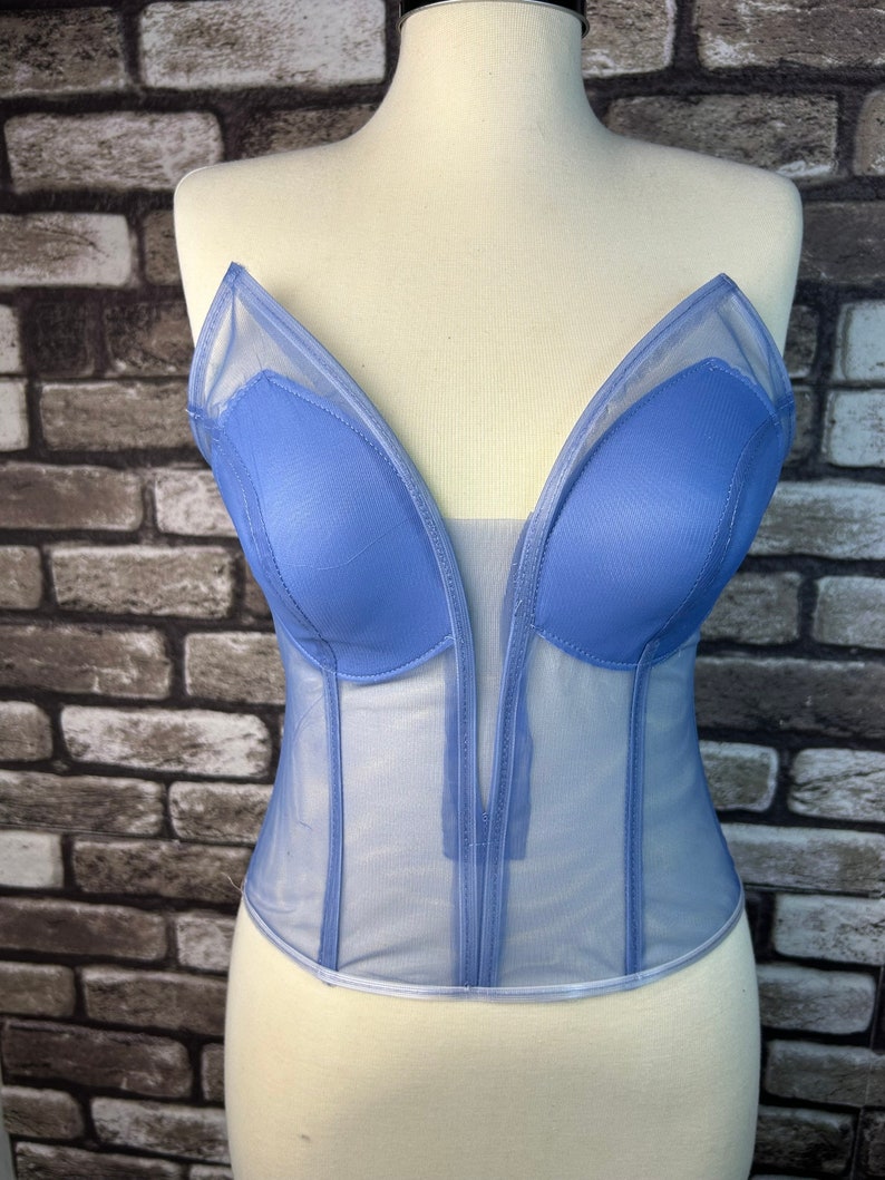 Corset Dress Transparent İndigo Blue Color Wedding Corset Firming Corset Bridal Bustier Corset Top Pattern Corset Bustier Vintage Handmade image 2