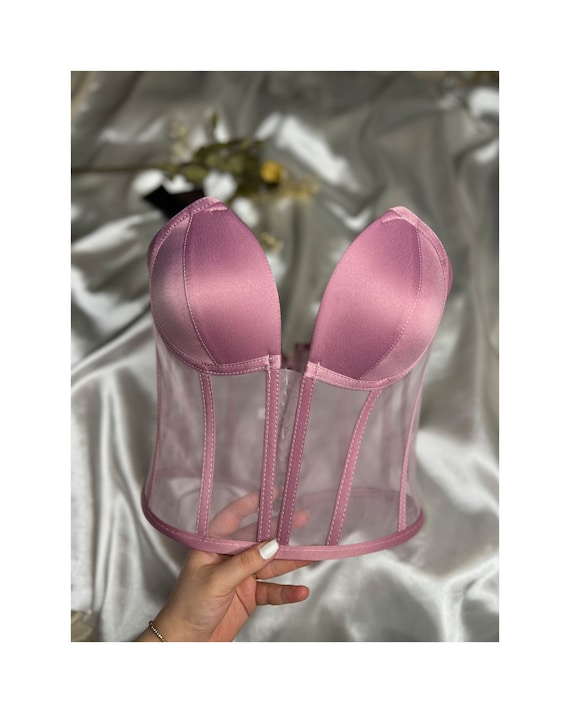 Corset, fuchsia bustier, short transparent corset, corset lacing, Corset lingerie, premium corset,