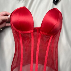 Corset red bustier transparent tulle satin corset lacing Corset lingerie premium corset image 2