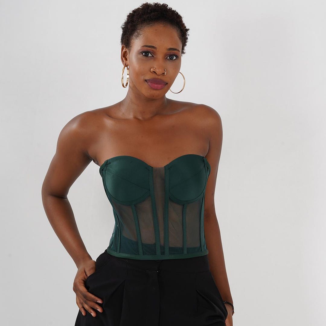 Emerald Green Lacing Corset: White Bustier, Transparent Detail - Etsy