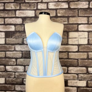 Corset transparent corset baby blue satin corset top lingerie bustier wedding handmade