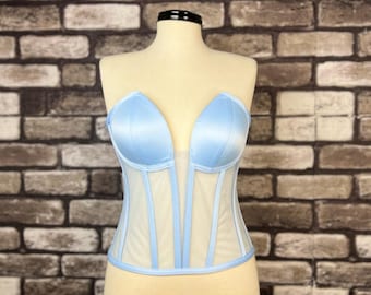 Corset transparent corset baby blue satin corset top lingerie bustier wedding handmade
