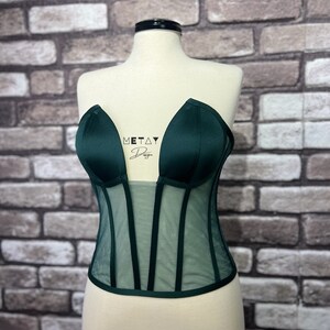 Corset Emerald Green Bustier Transparent Tulle Satin Corset Lacing Corset Lingerie Premium Corset image 5