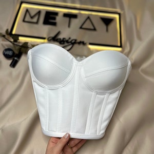 Corset bustier en satin blanc robe de mariée haut corset motif bustier de mariée vintage fait main image 3