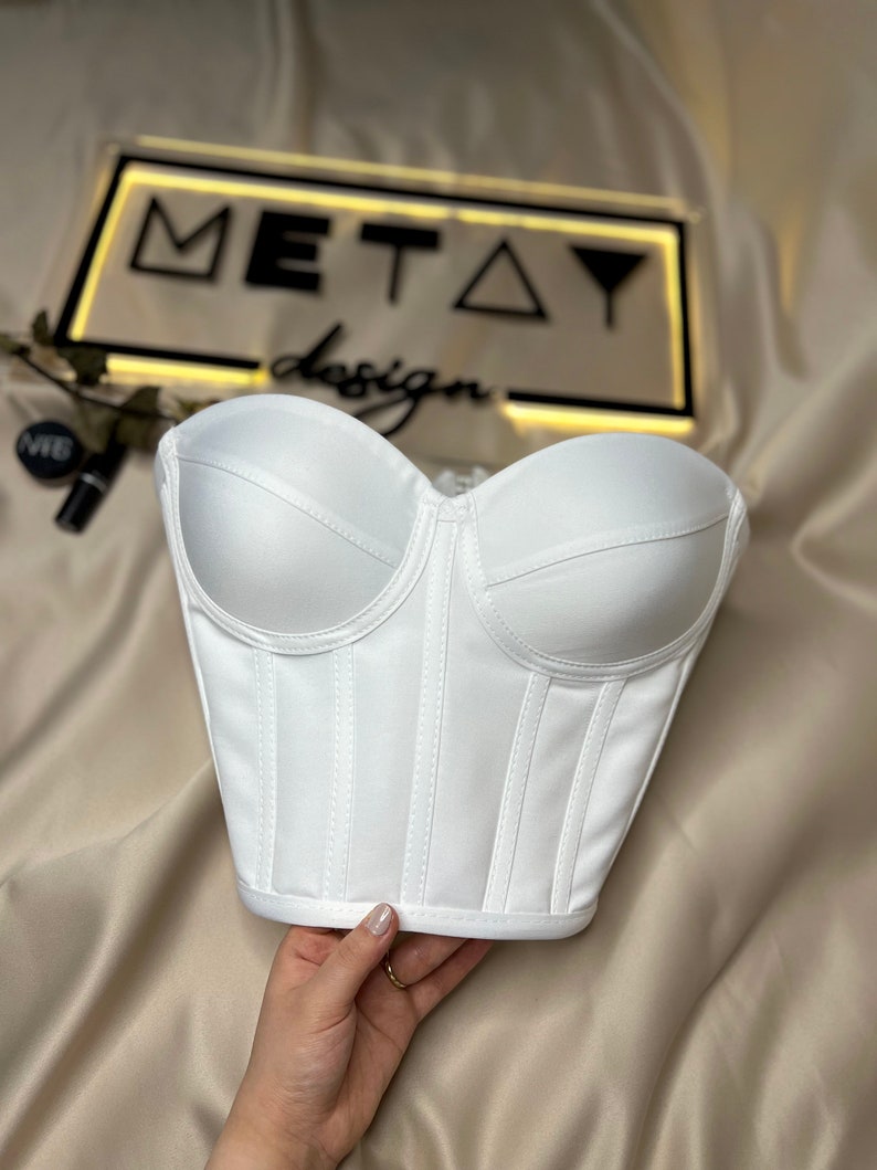 Corset bustier en satin blanc robe de mariée haut corset motif bustier de mariée vintage fait main image 3