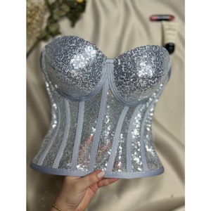 Sparkling Rhinestone Butterfly Resin Mermaid Corset Bra Top Cosplay Co