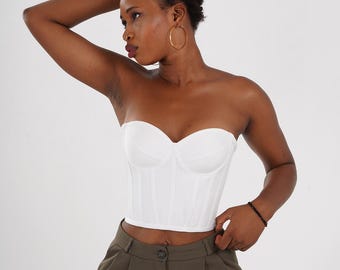 Corset Bustier White Satin Wedding Dress Corset Corset Top Pattern Bridal Bustier Vintage Handmade
