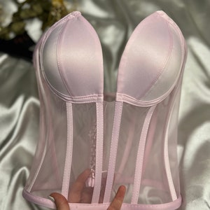 Corset, Pink bustier, short transparent corset, corset lacing, Corset lingerie, premium corset, image 2