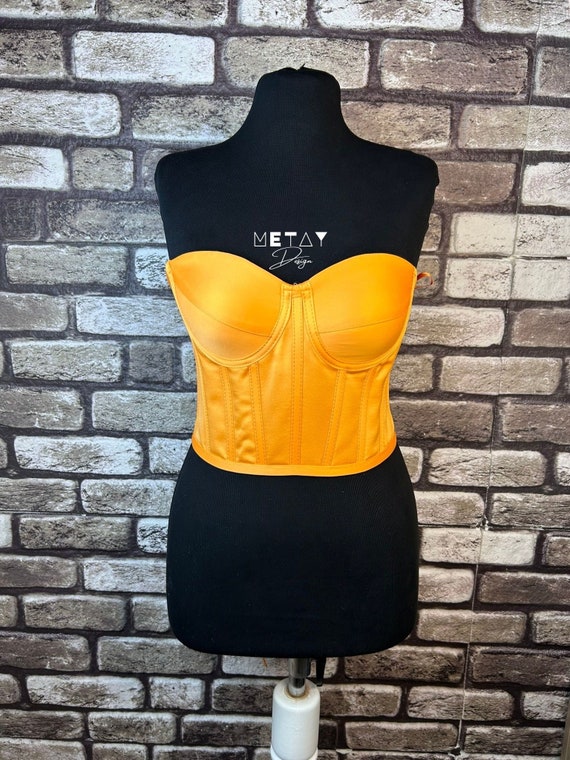 Corset Satin, Orange color wedding corset, firming corset, bridal bustier, corset top pattern, corset bustier, vintage handmade.