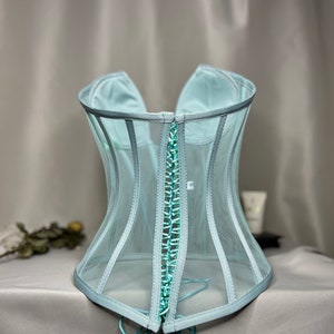 Transparent corset, see green wedding corset, firming corset, corset top pattern, corset top, bridal bustier, corset bustier. image 3