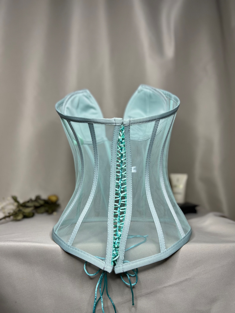 Transparent corset, see green wedding corset, firming corset, corset top pattern, corset top, bridal bustier, corset bustier. image 3