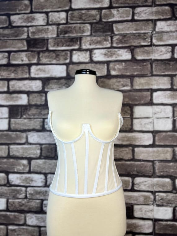 Corset White Bustier Wedding Bridal Transparent Tulle Satin Corset Lacing Corset Lingerie Premium Corset