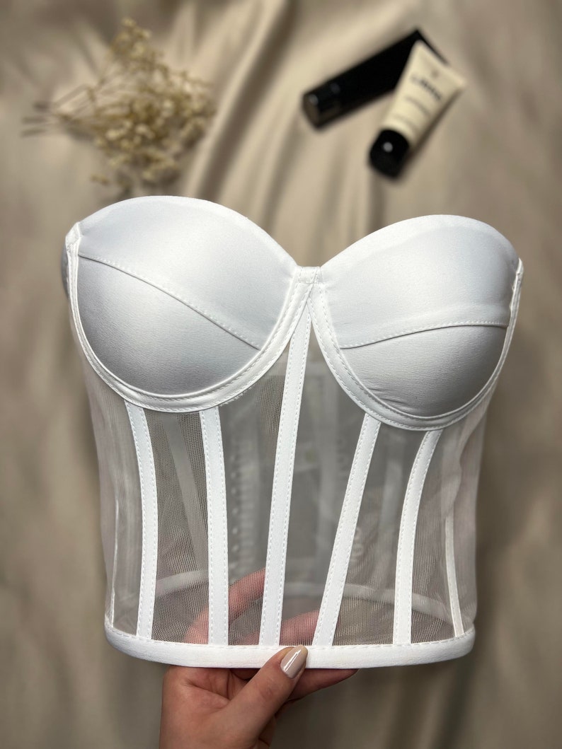 Corset white bustier transparent tulle satin corset lacing Corset lingerie premium corset image 4