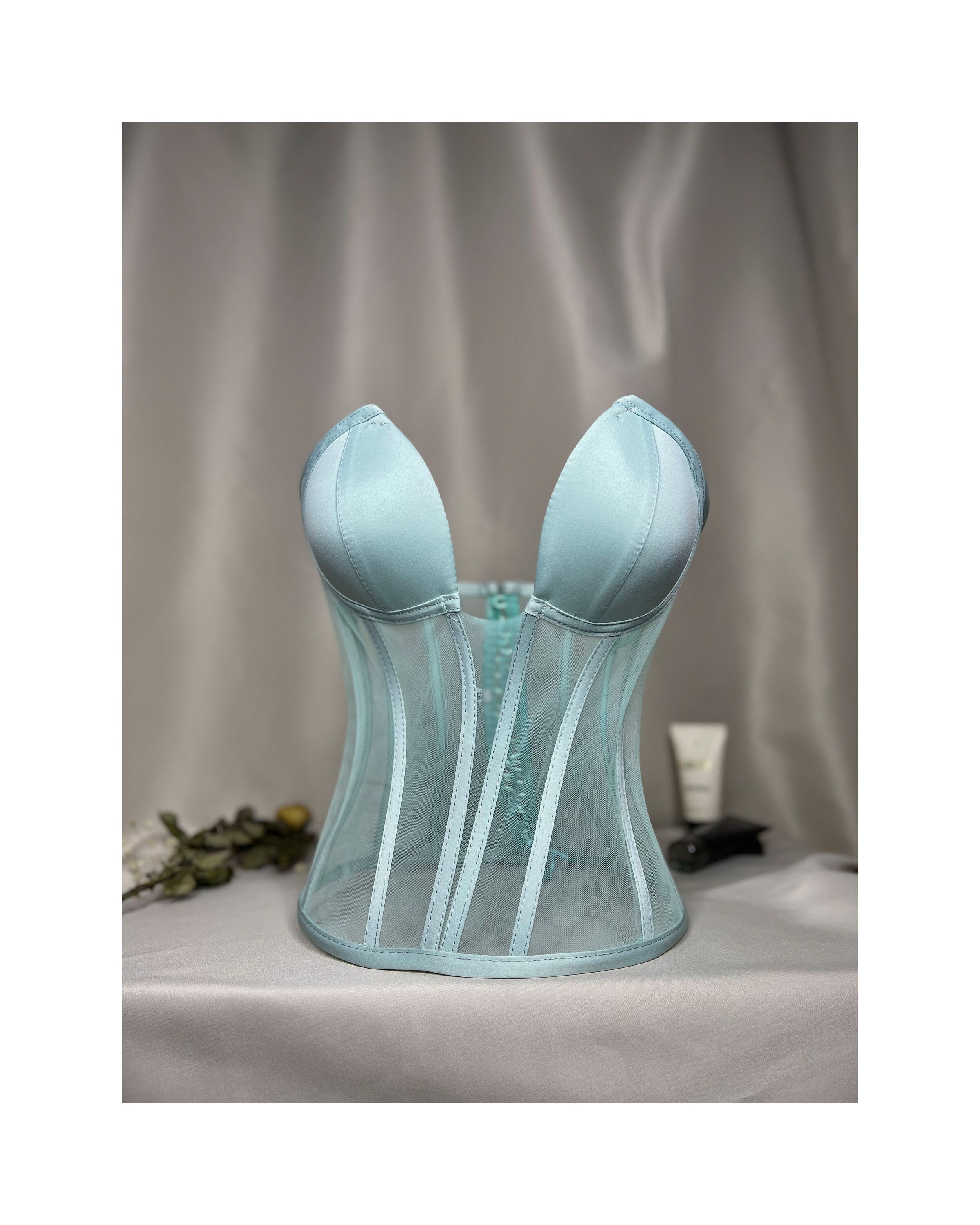 Transparent corset, see green wedding corset, firming corset, corset top pattern, corset top, bridal bustier, corset bustier.