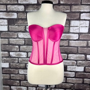 Fuchsia Tulle Corset: Vintage Bridal Bustier Top
