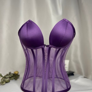 Transparent corset, purple wedding corset, firming corset, corset top pattern, corset top, bridal bustier, corset bustier, vintage handmade. image 2