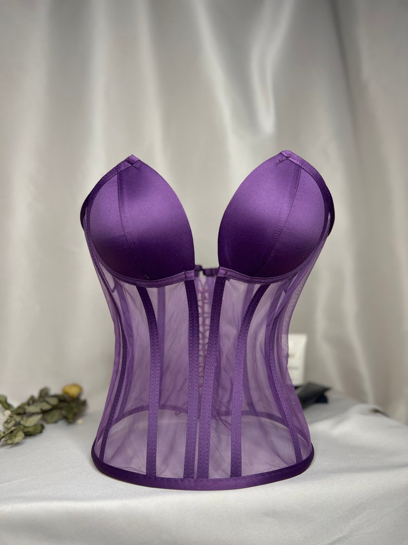 Transparent corset, purple wedding corset, firming corset, corset top pattern, corset top, bridal bustier, corset bustier, vintage handmade. image 2