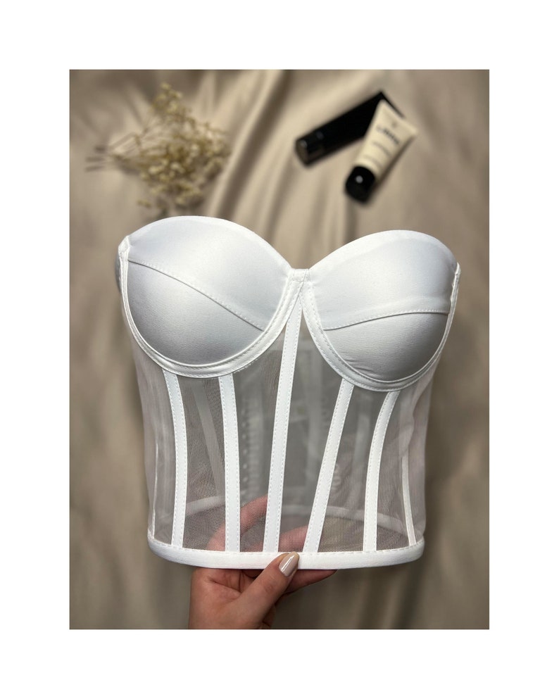 Corset white bustier transparent tulle satin corset lacing Corset lingerie premium corset